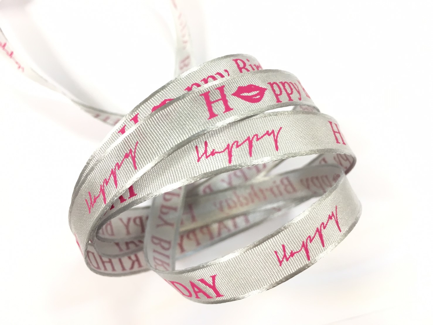 脣印Happy Birthday/緞邊平織/10mm