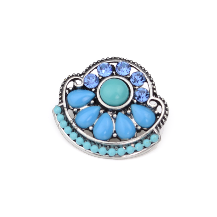 【鞋釦】百變風格 波西米亞系列 瑩粉藍花綴款 (一組兩顆)－藍／銀