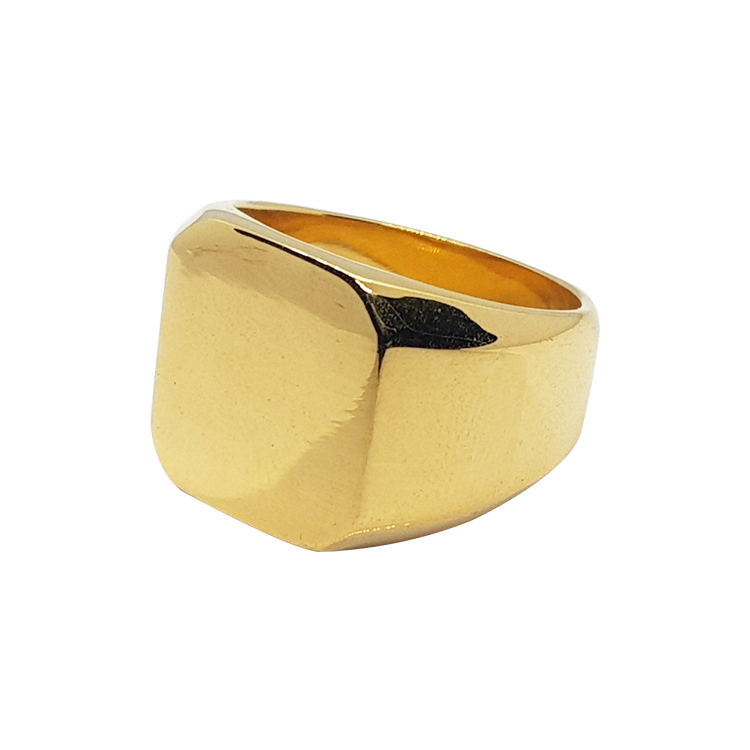 白鋼戒指，男士戒指 17mm方形造型；亮面俐落金色 推薦刻字款（5885）