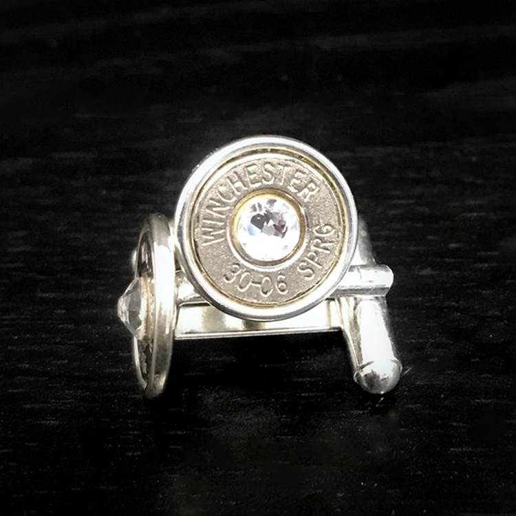 美國 Bullet - SPRG 步槍子彈袖扣 / 袖釦（水鑽版 / 銀）