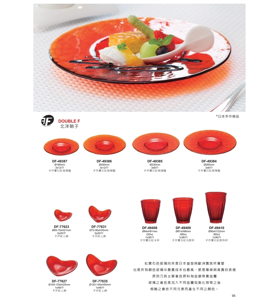 日本DOUBLE F 北洋硝子手作寶石紅琉璃盤-230mm/1入