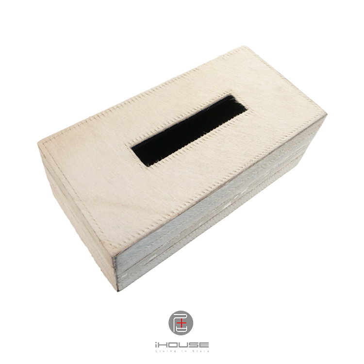 白底銀灰橫條紋皮革面紙盒