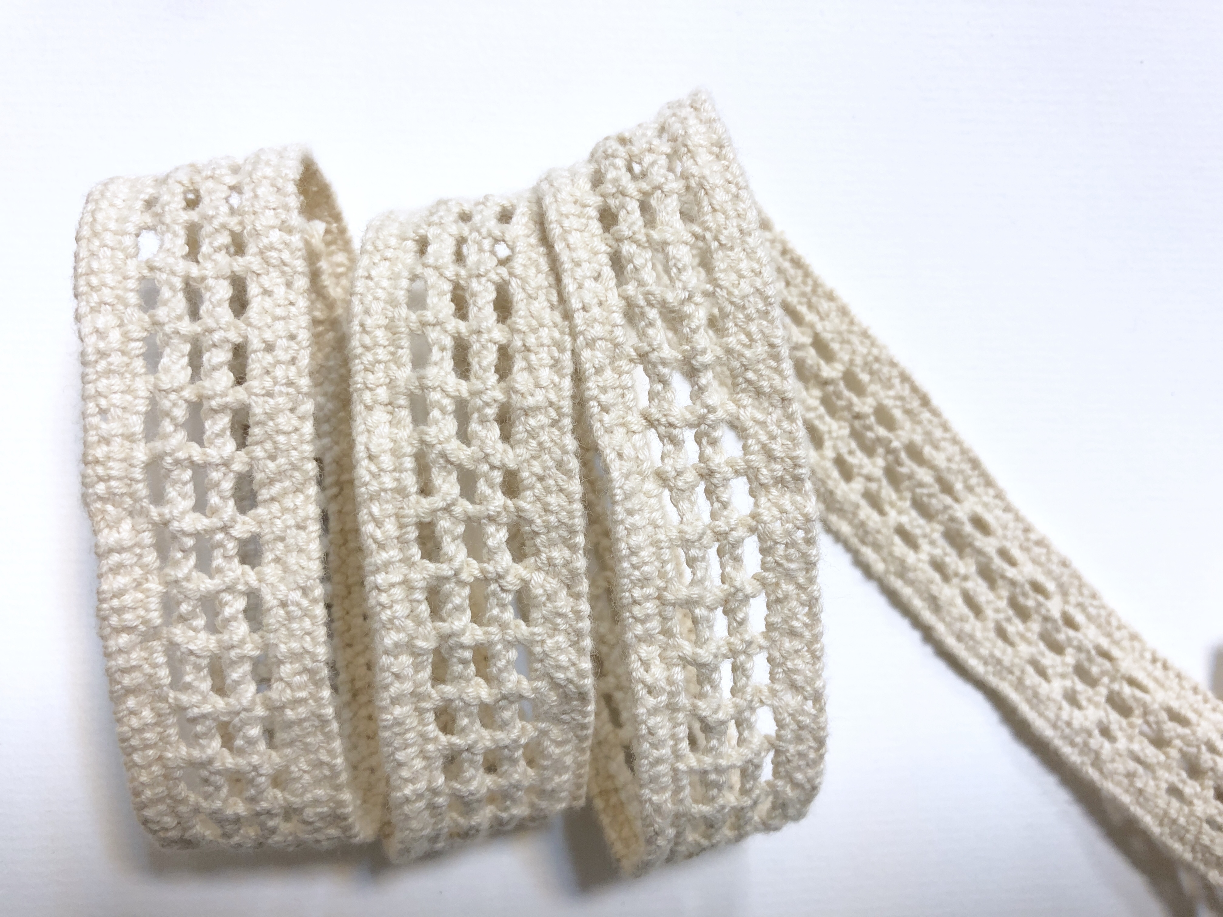 米色純棉蕾絲帶/厚磅井字形/20mm