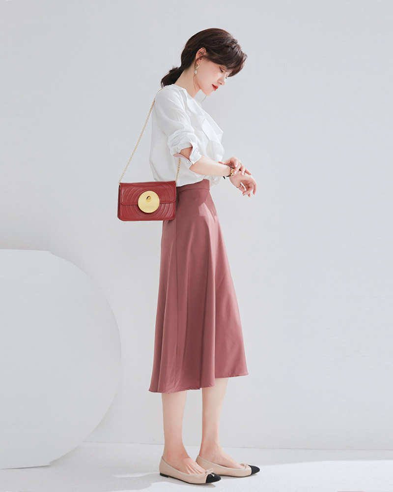 白M【零碼出清不退換】荷葉V領雙色袖雪紡上衣