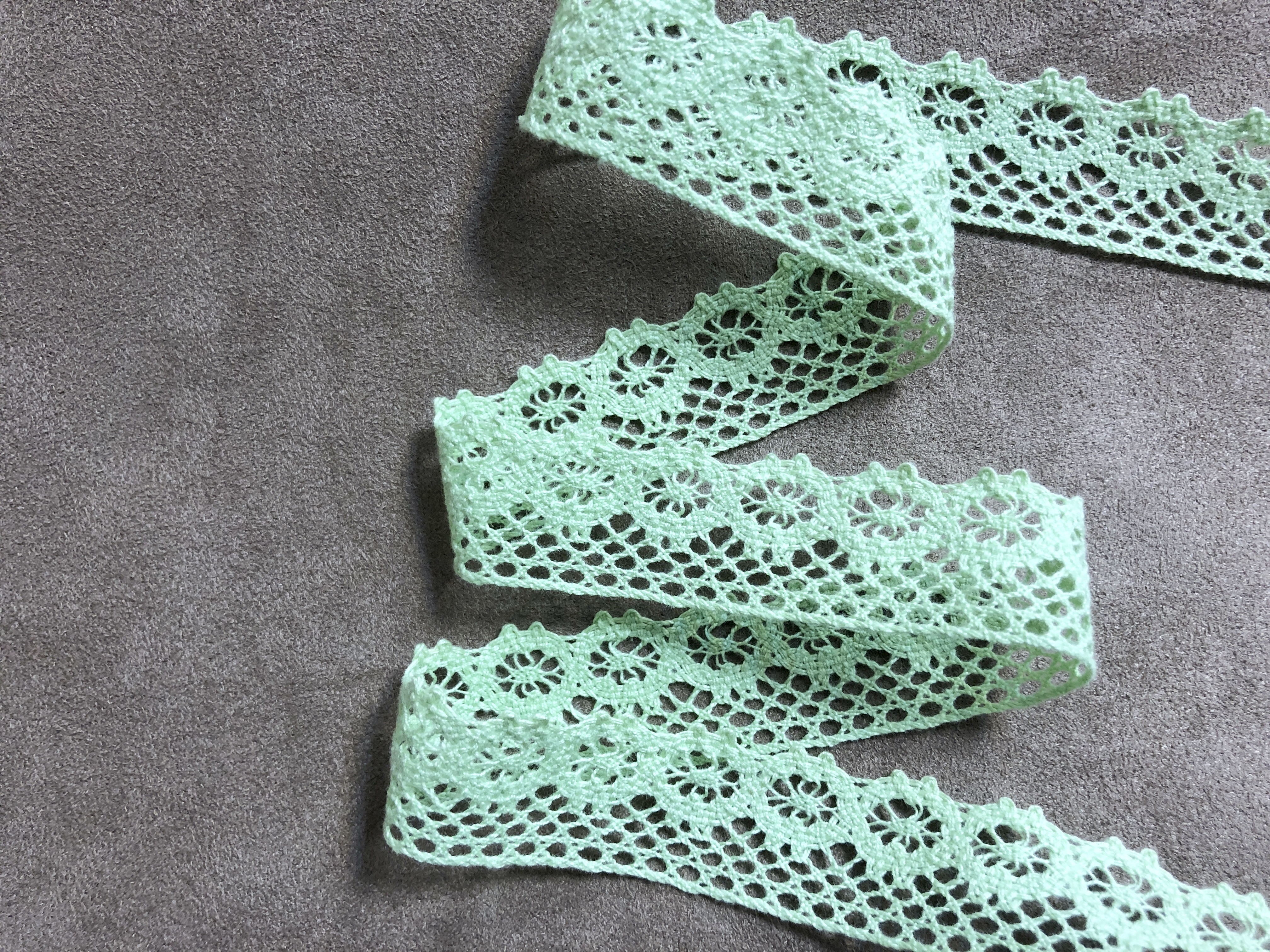 純棉蕾絲帶/抹茶綠_花字型/22mm