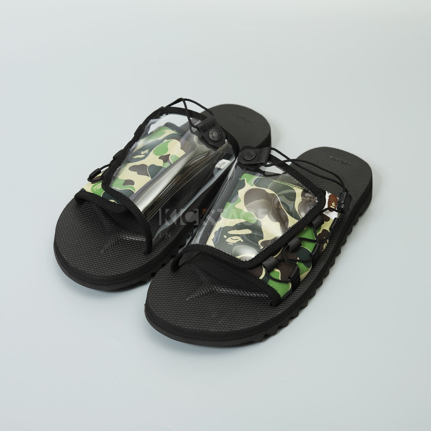 [出清商品售出無退換] SUICOKE DAO 195 BAPE 黑綠 猿人頭 迷彩 透明 側扣 鋸齒大底 聯名款 拖鞋【SK19195APEBK】
