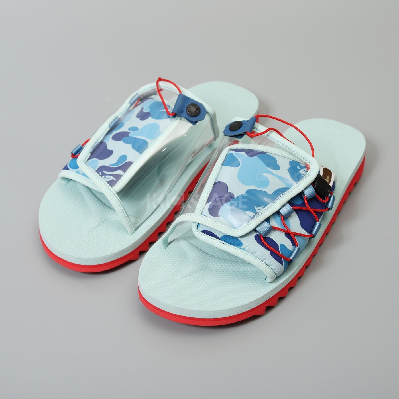 [出清商品售出無退換] SUICOKE DAO 195 BAPE 藍紅 猿人頭 迷彩 透明 側扣 鋸齒大底 聯名款 拖鞋【SK19195APEBL】