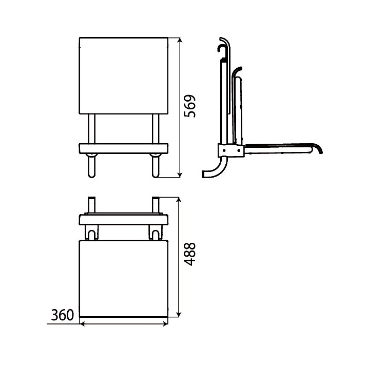EMCO "System 2" 355121201 Folding Seat w/ Plastic Seat (Compatible with 355100100 or 355100101 )