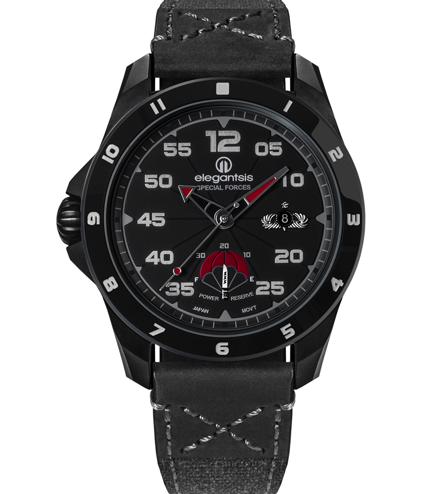 萬年鐘錶 - elegantsis 愛樂時  JX65AS-SF 陸軍特戰 傘兵 限量機械腕錶  黑色  ELJX65AS-9B01LC
