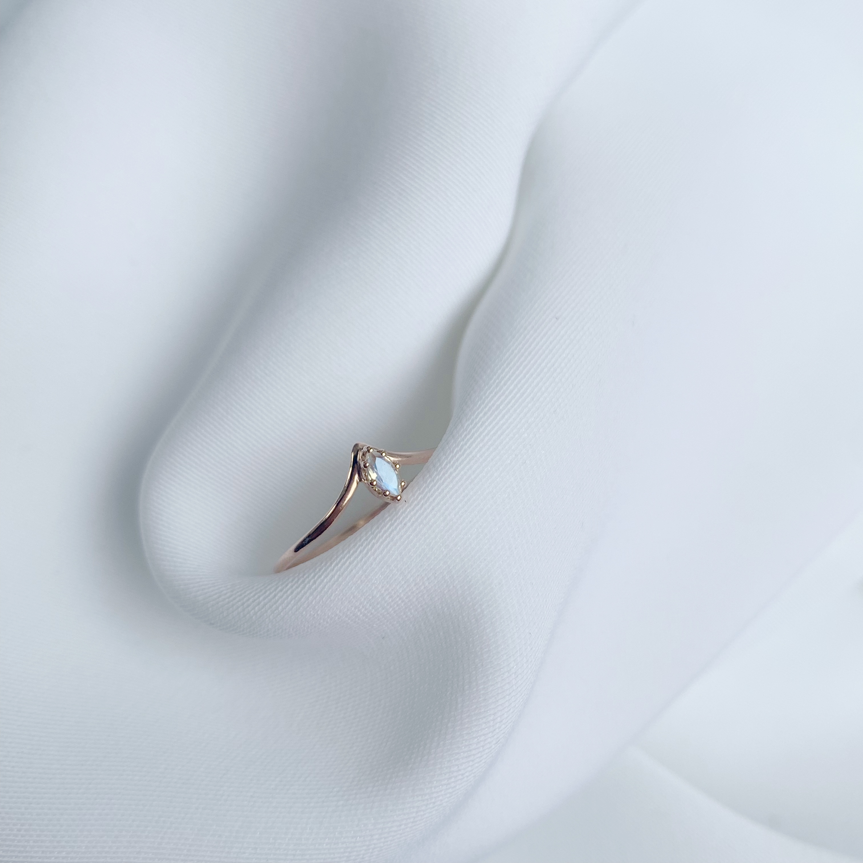 14k玫瑰金 爪爪眼形頂級月光海鷗戒指