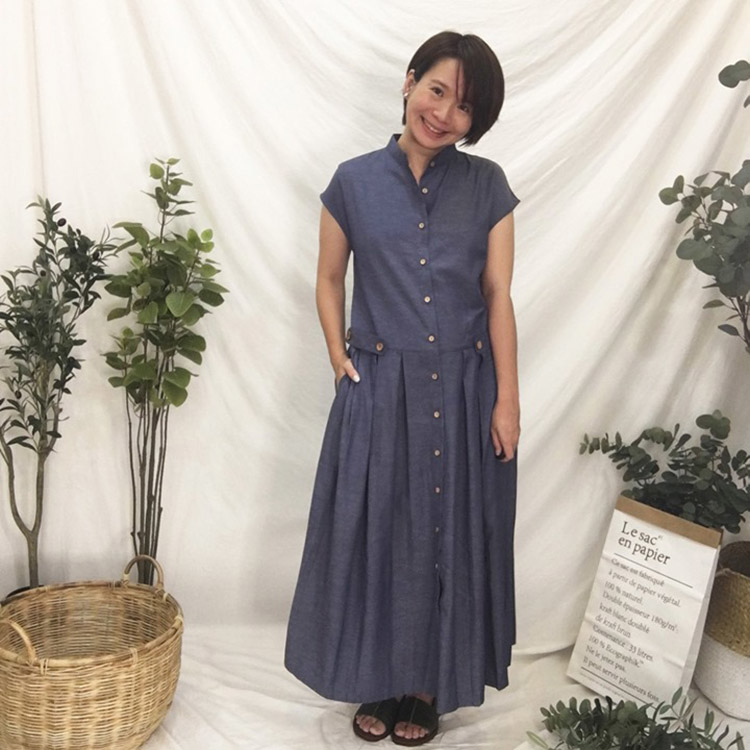 慢慢生活小蓋袖開襟長洋裝