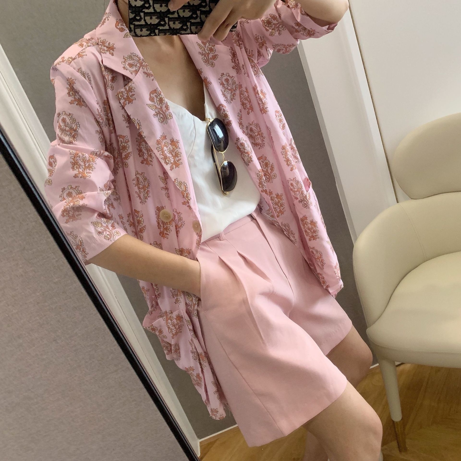 翻領印花 粉色西裝套裝 (可單買) 