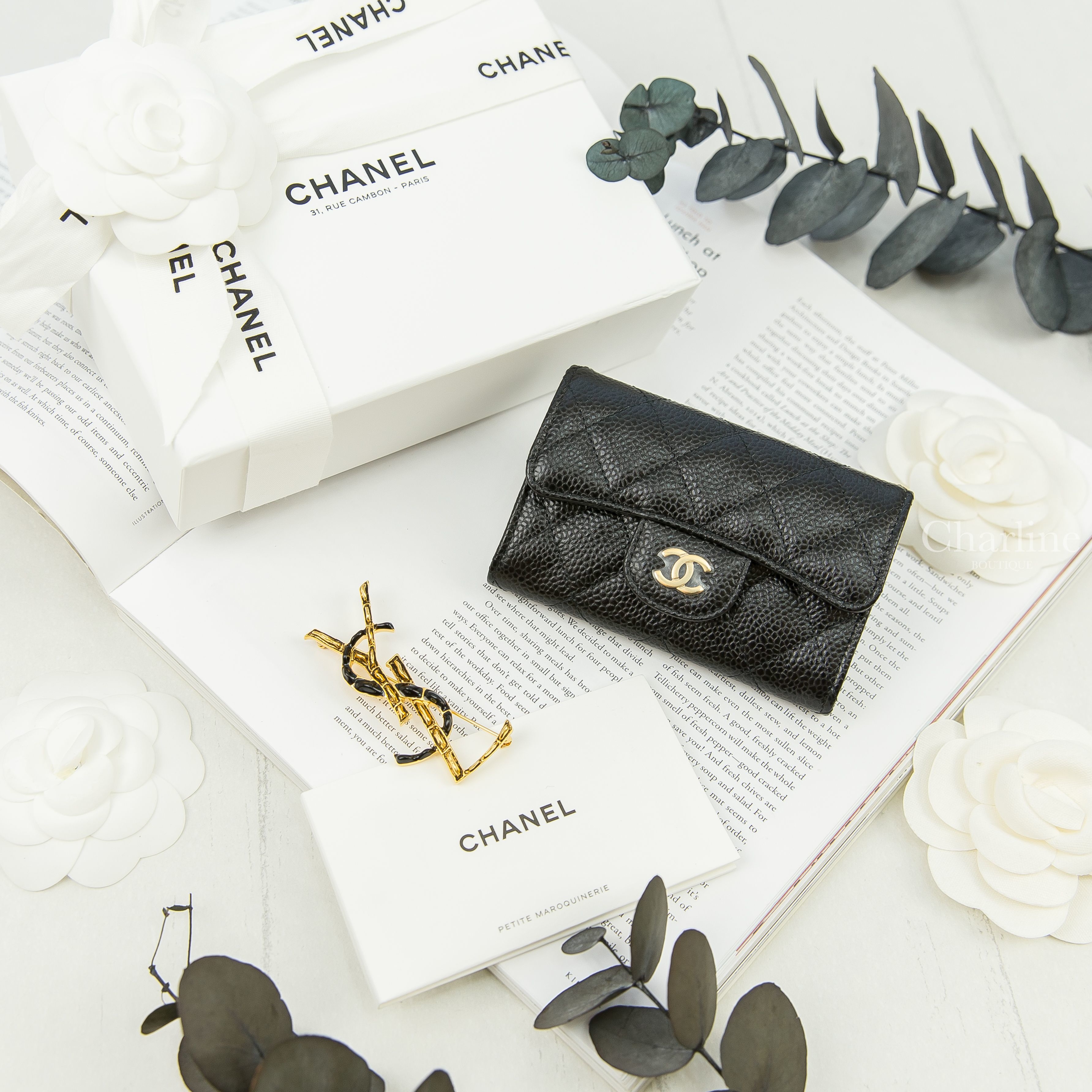 Chanel Classic Card Holder 黑色金CC荔枝菱格紋零錢夾-Charline Boutique 精品代購