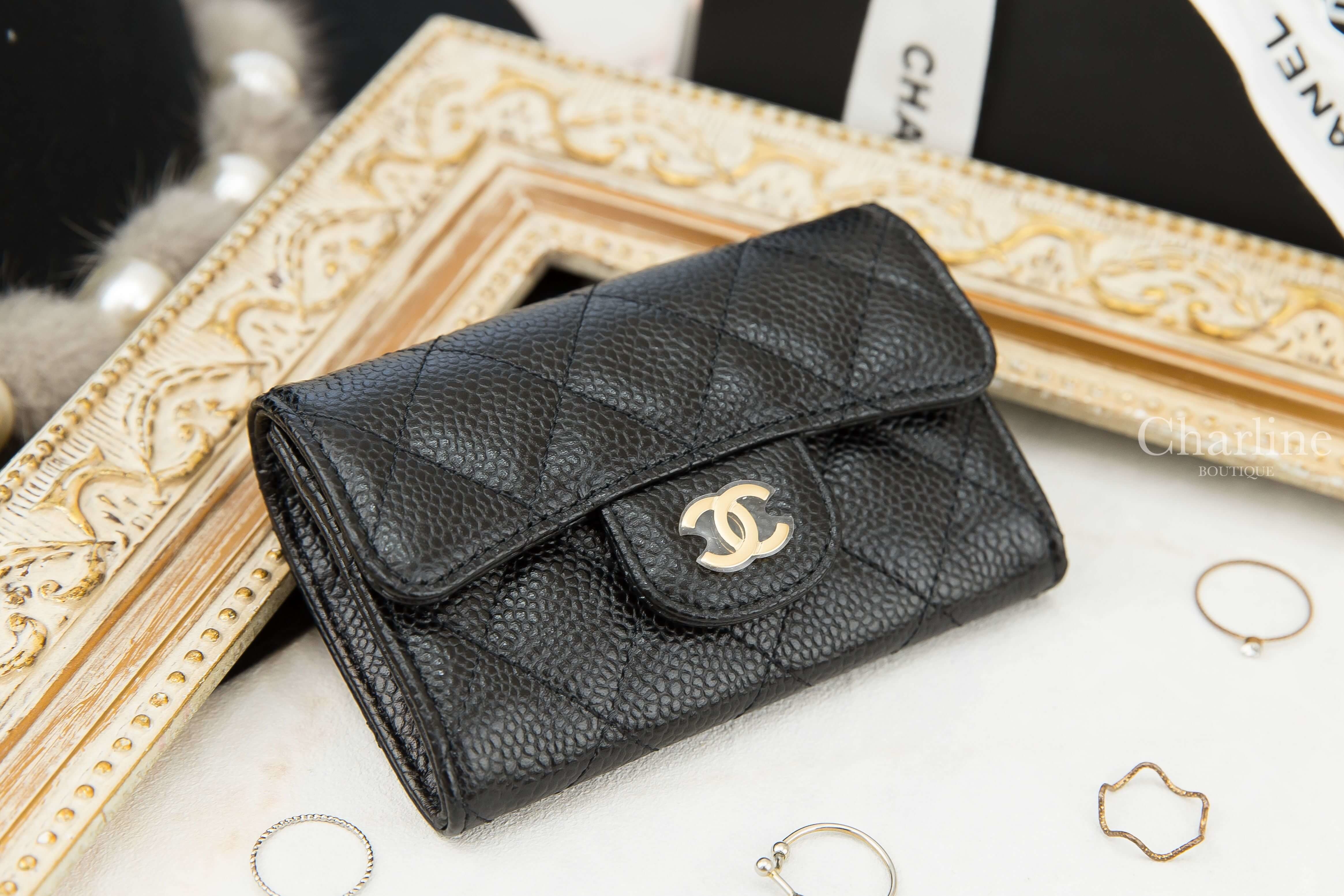 Chanel Classic Card Holder 黑色金CC荔枝菱格紋零錢夾-Charline Boutique 精品代購