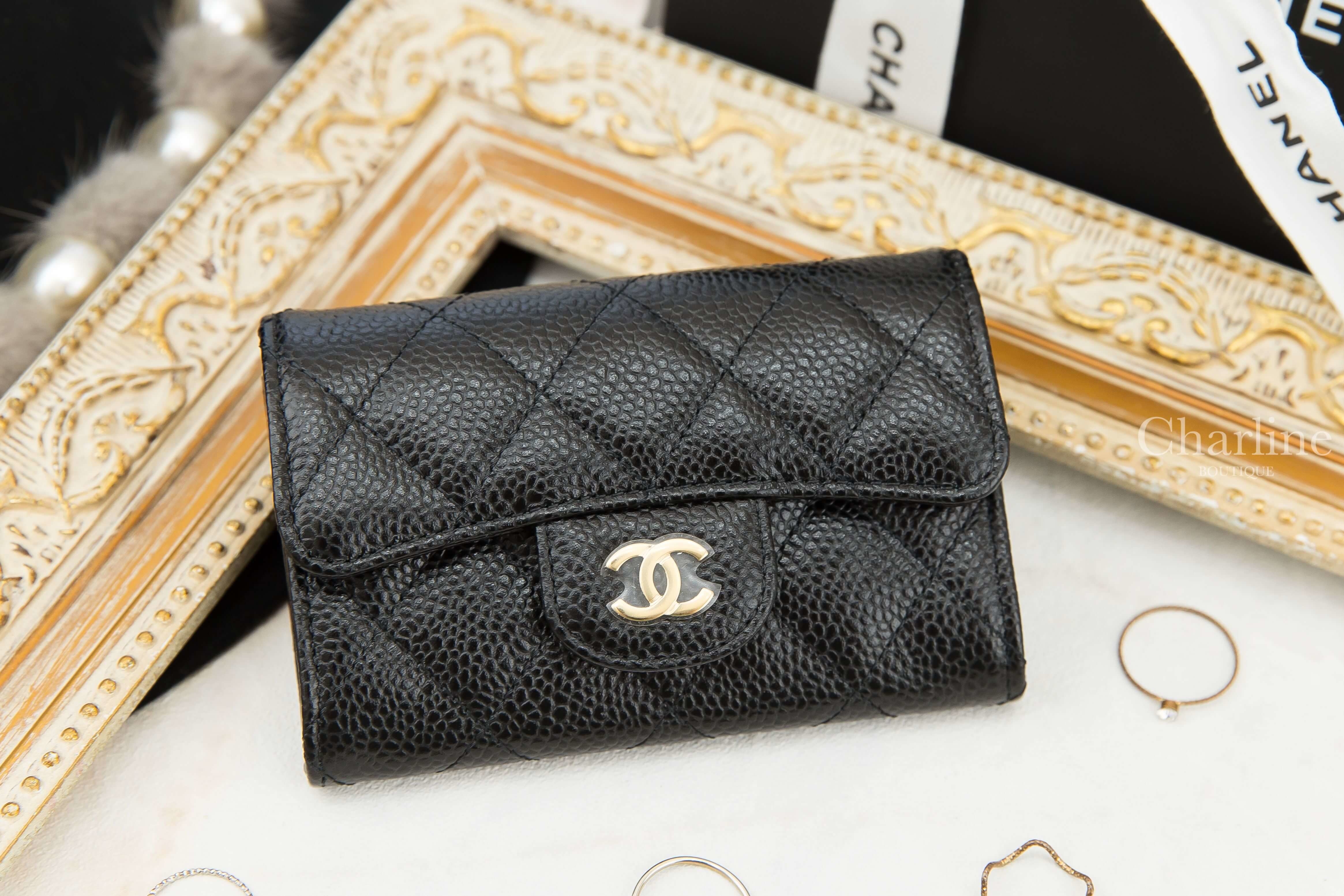Chanel Classic Card Holder 黑色金CC荔枝菱格紋零錢夾-Charline Boutique 精品代購