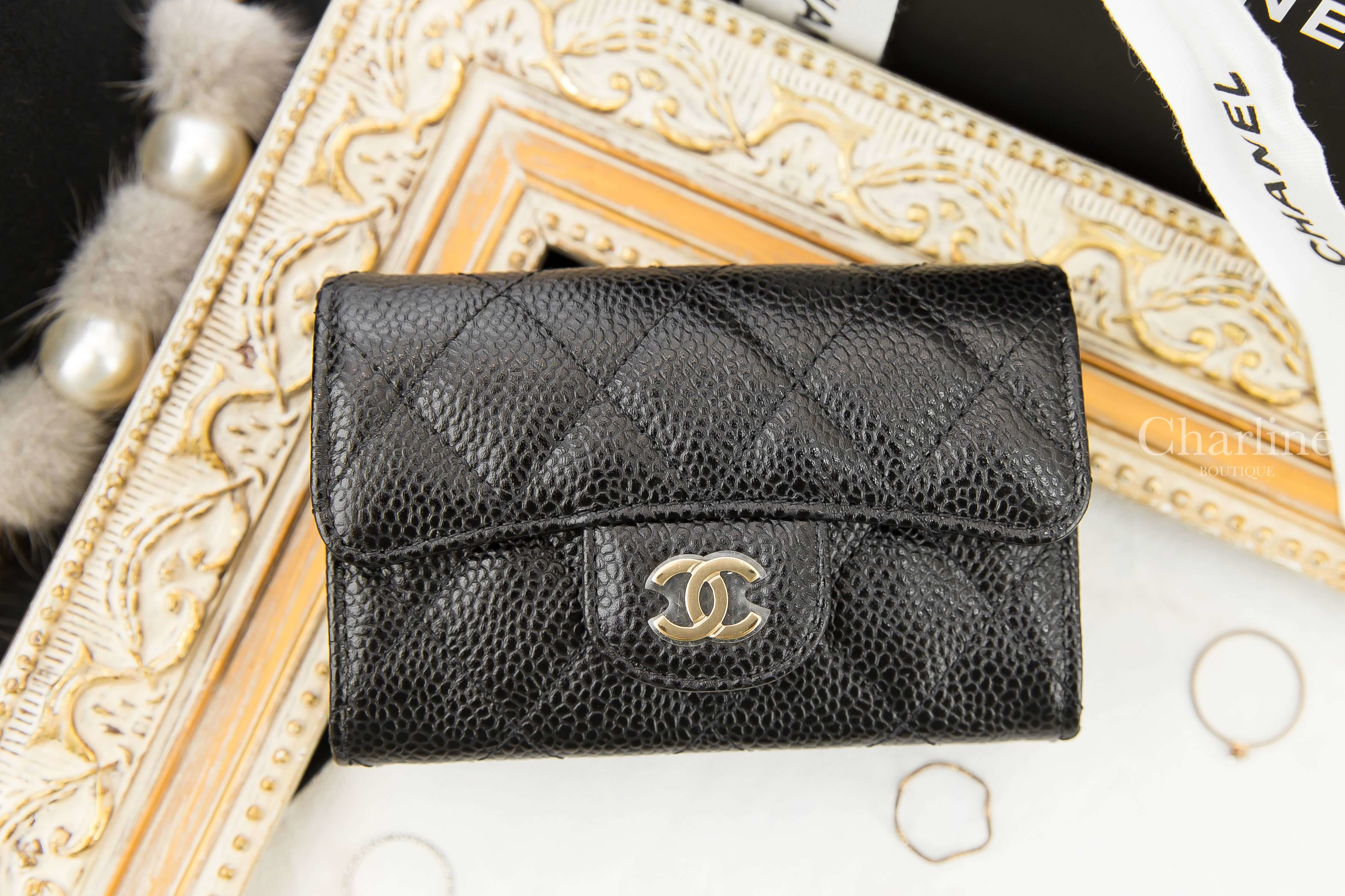 Chanel Classic Card Holder 黑色金CC荔枝菱格紋零錢夾-Charline Boutique 精品代購