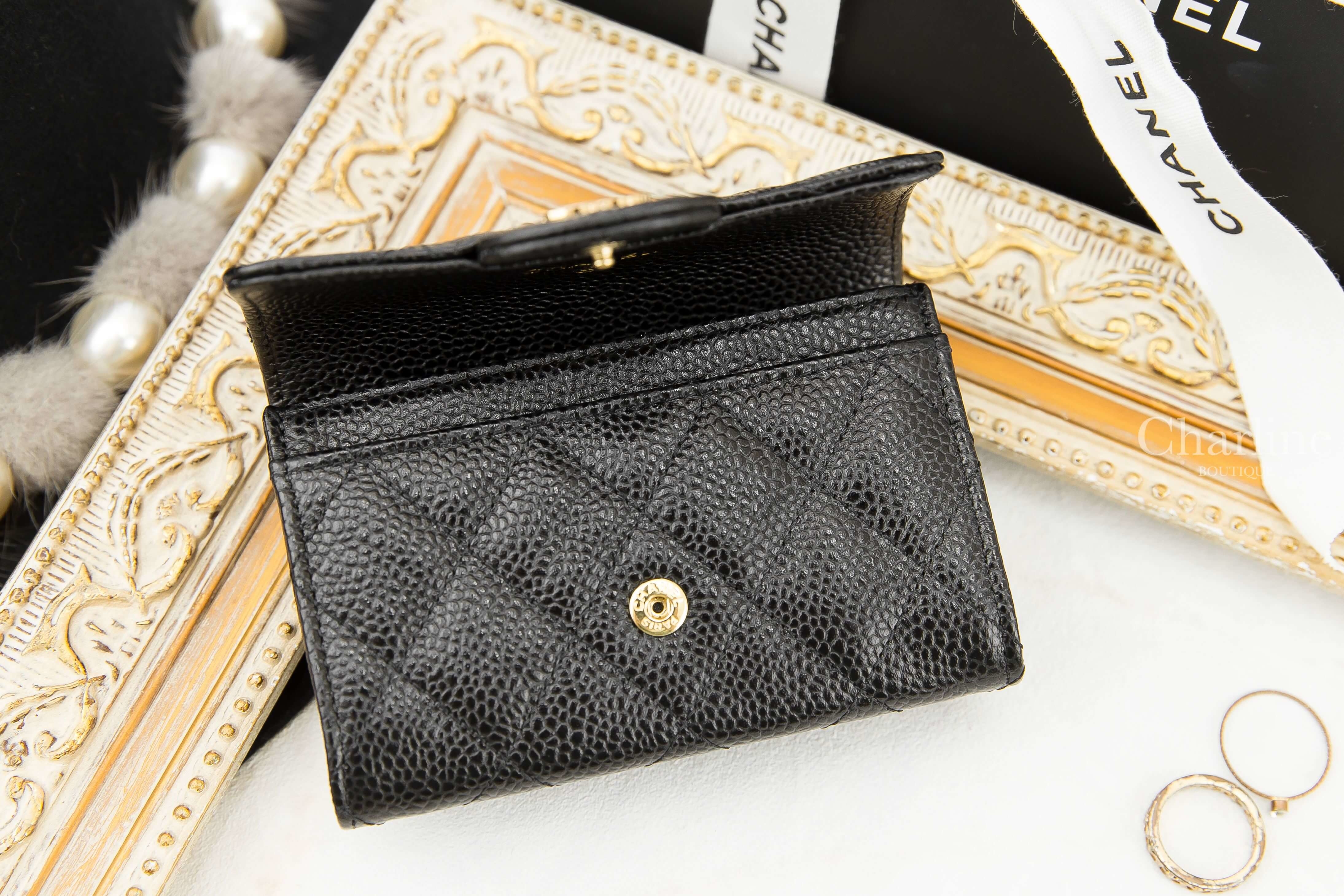 Chanel Classic Card Holder 黑色金CC荔枝菱格紋零錢夾-Charline Boutique 精品代購