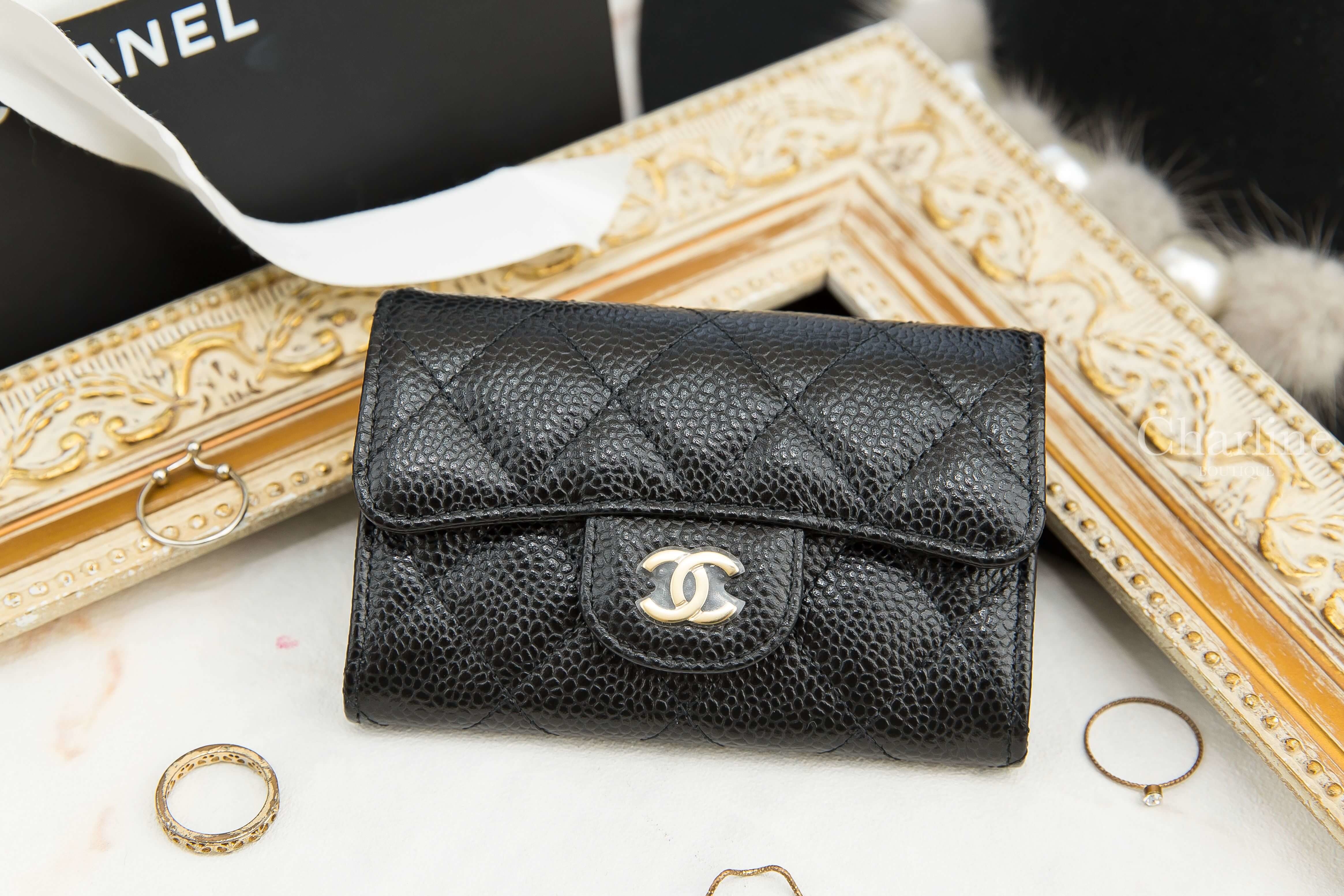 Chanel Classic Card Holder 黑色金CC荔枝菱格紋零錢夾-Charline Boutique 精品代購