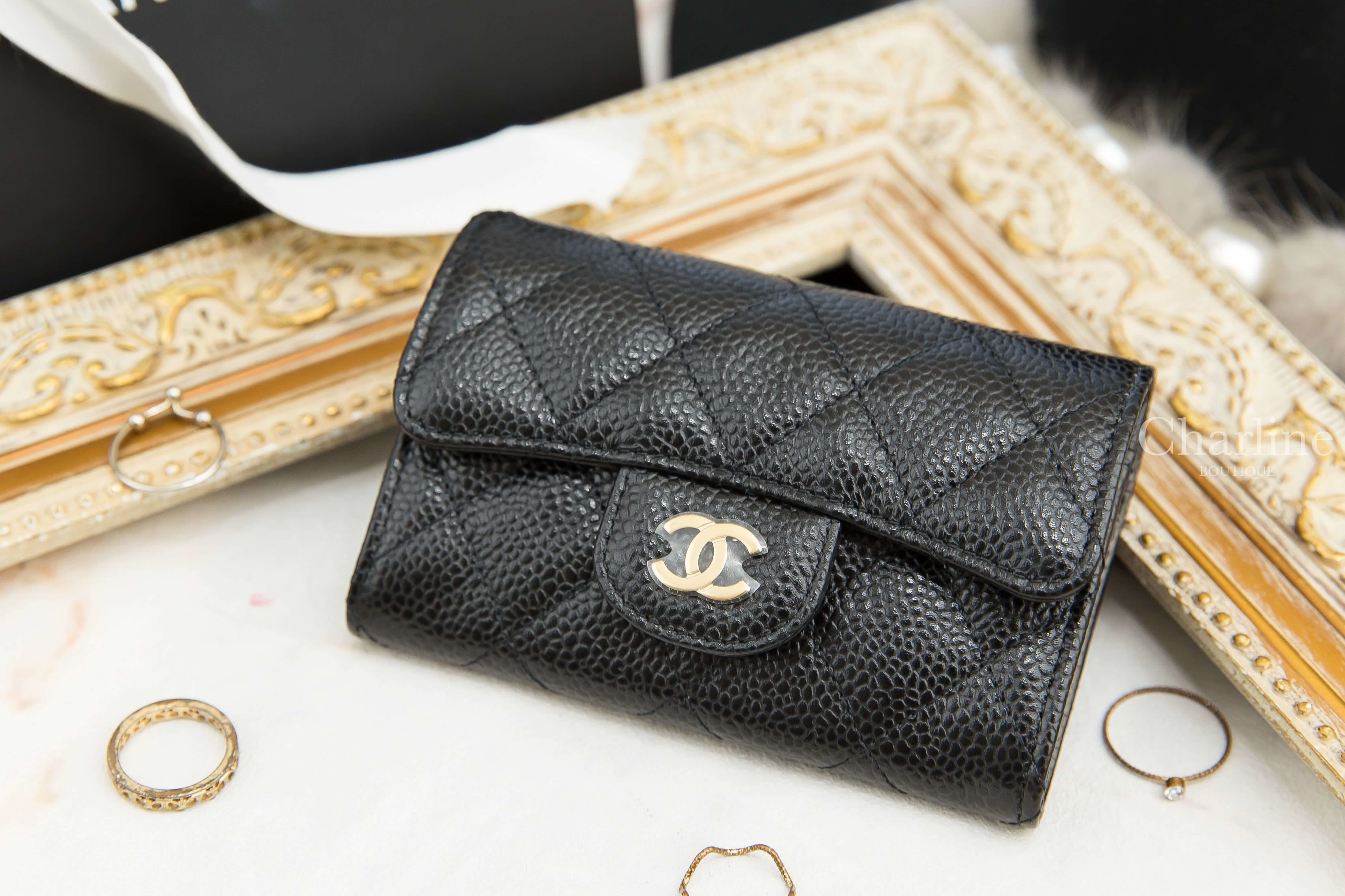Chanel Classic Card Holder 黑色金CC荔枝菱格紋零錢夾-Charline Boutique 精品代購