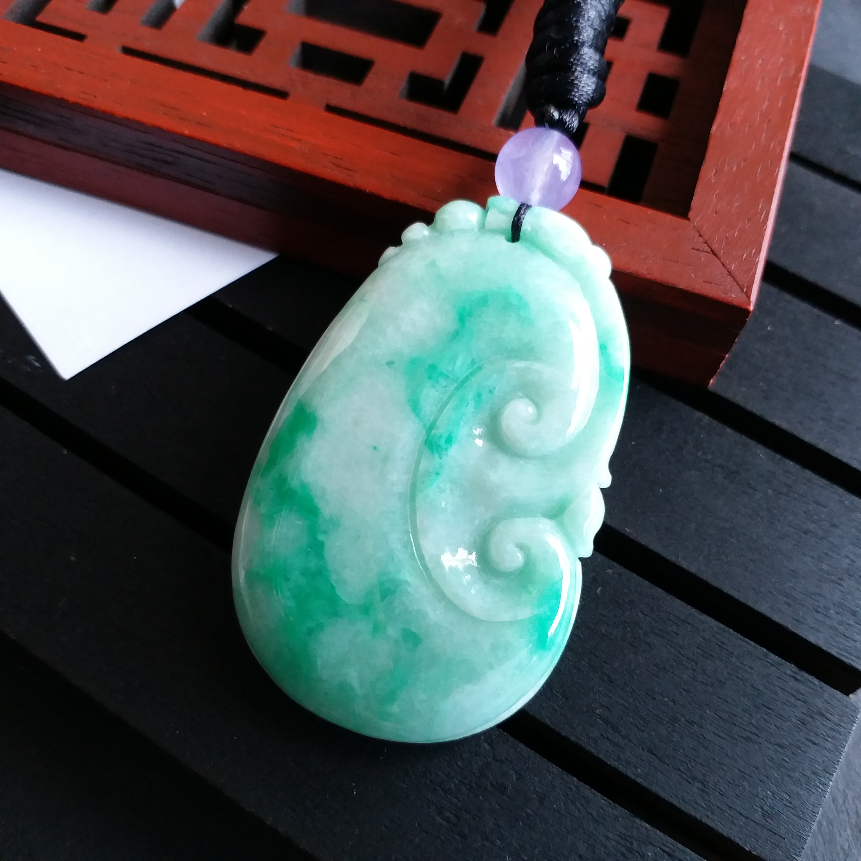 冰陽綠大如意吊墜, 天然翡翠A玉, 緬甸玉, Jade, Jadeite