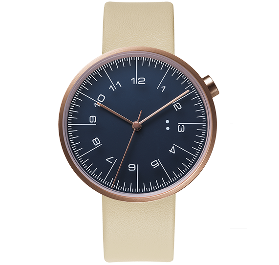 萬年鐘錶 - 10:10 BY NENDO  draftsman 003 策畫者系列  玫瑰金框/米白皮  錶徑35MM