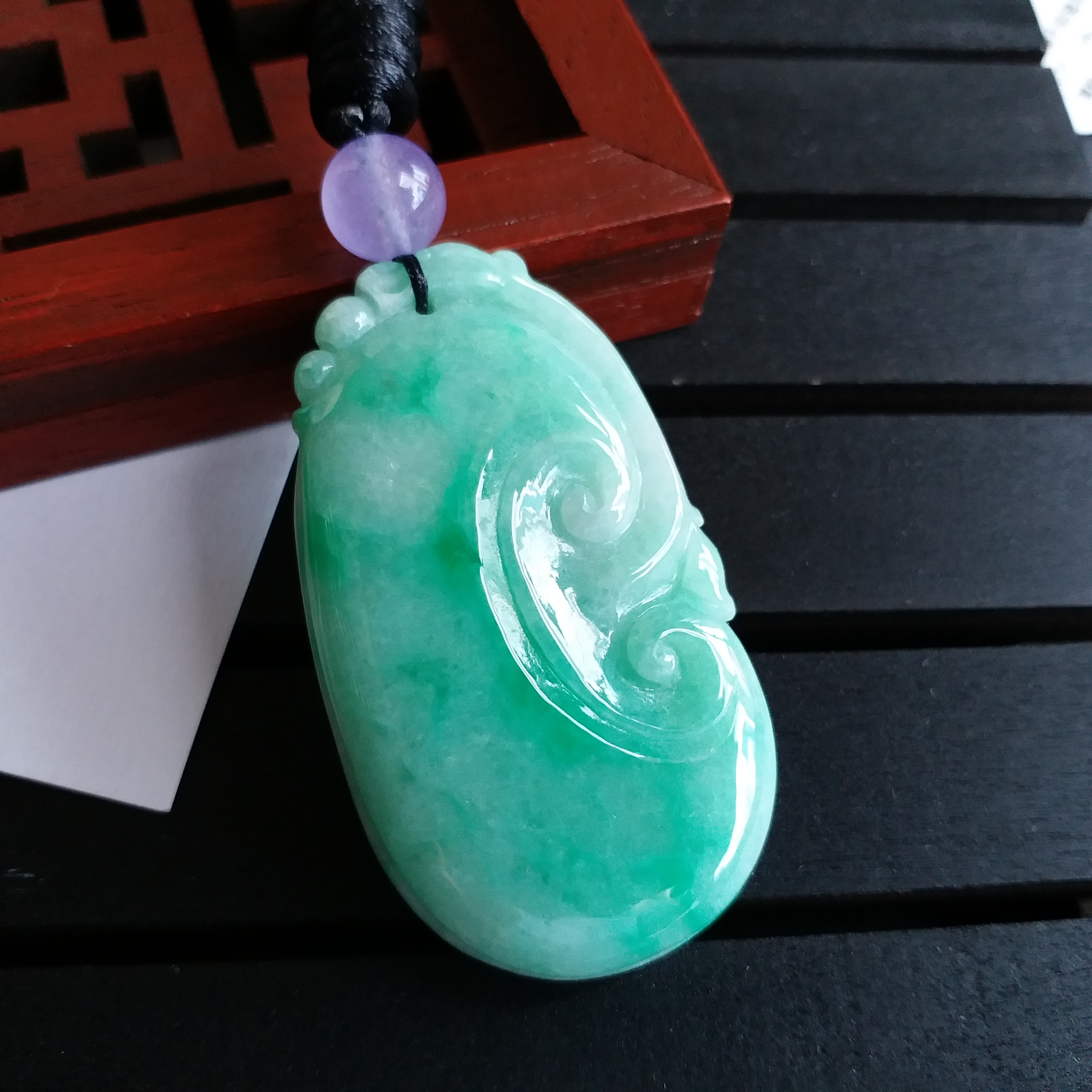 冰陽綠大如意吊墜, 天然翡翠A玉, 緬甸玉, Jade, Jadeite