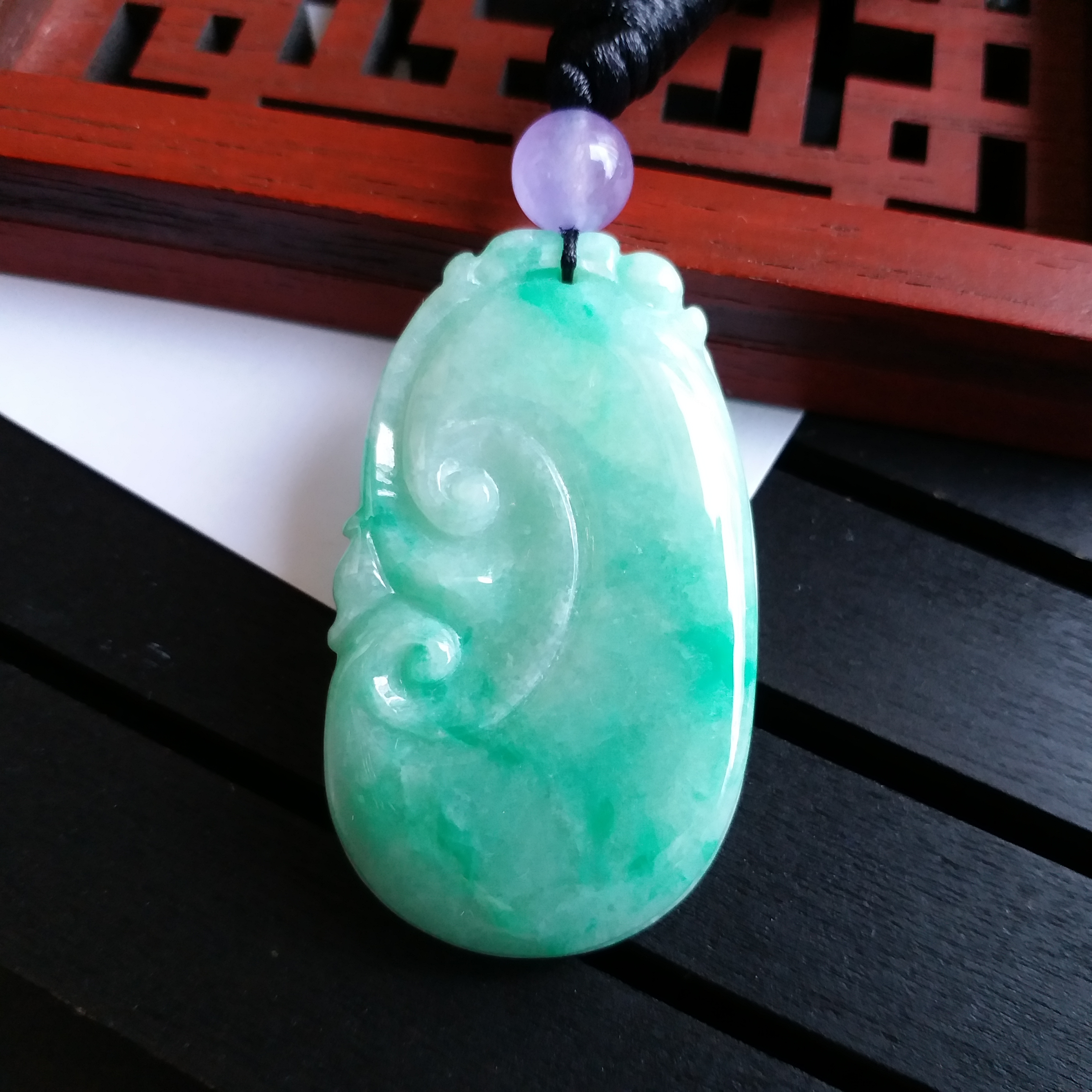 冰陽綠大如意吊墜, 天然翡翠A玉, 緬甸玉, Jade, Jadeite