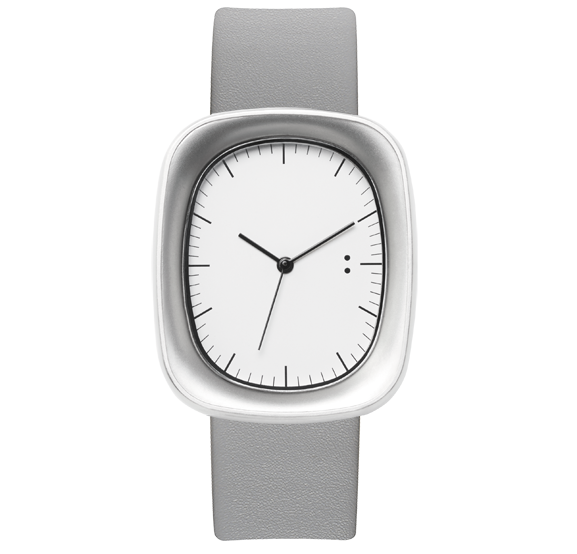 萬年鐘錶 - 10:10 BY NENDO  Window 001 機窗系列  銀框/灰皮 錶徑31MM