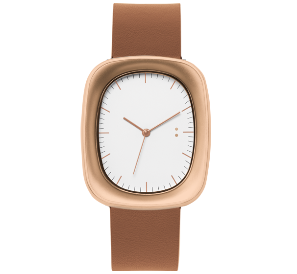 萬年鐘錶 - 10:10 BY NENDO  Window 005 機窗系列  玫瑰金框/淺咖啡皮  錶徑31MM