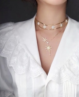 金色多層次 星星鎖骨鍊 (2條組)