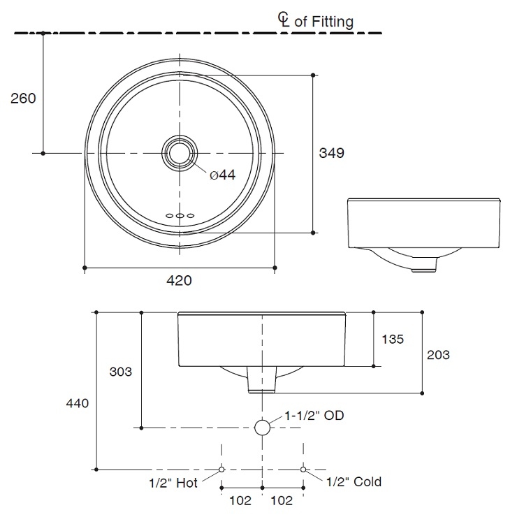Kohler "Chalice" K-14800X-0 Round Vessel Washbasin