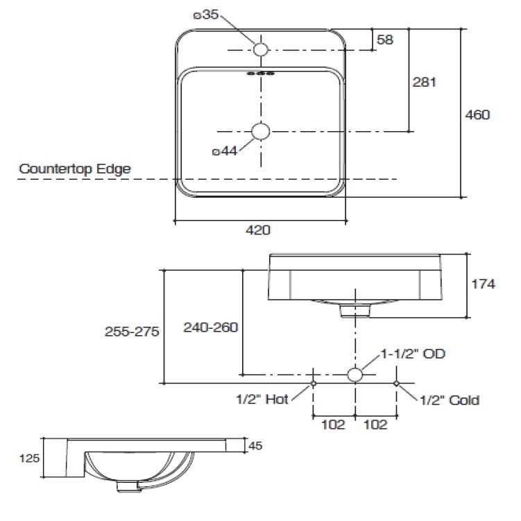 Kohler "Forefront" K-98930X-1-0 Semi-recessed Washbasin with 1 Tap-hole