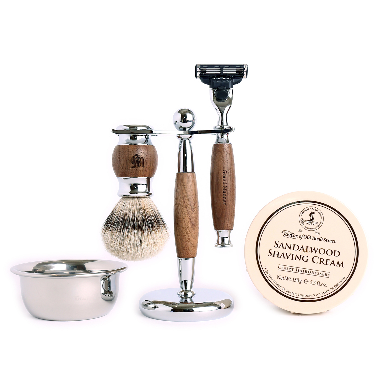 ★ 73折 ★ 尊爵胡桃木 手動安全刮鬍刀 5件超值組（Mach3 / 鋒速3刀片）