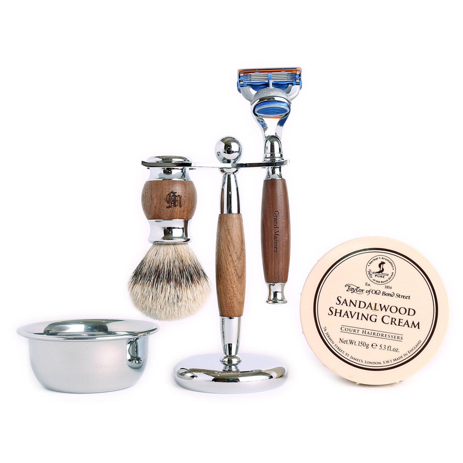 ★ 75折 ★ 尊爵胡桃木 手動安全刮鬍刀 5件超值組（Fusion / 鋒隱刀片）