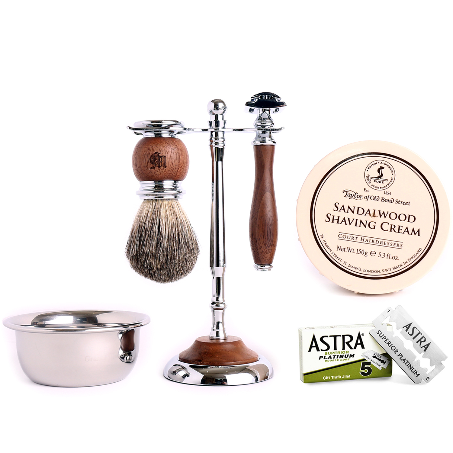 ★ 77折 ★ 胡桃木 復古雙面安全手動刮鬍刀 6件超值組（傳統老式雙刃刮鬍刀片）