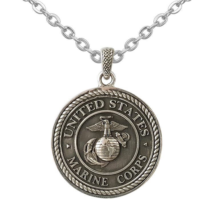 純銀項鍊，男士項鍊 徽章系列；United States Marine Corps 美國海軍陸戰隊（6096）
