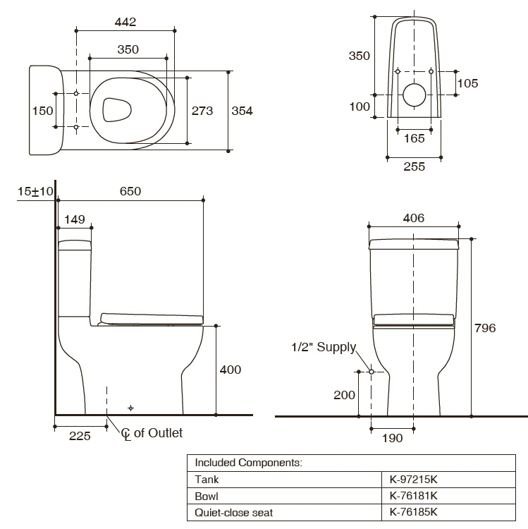 Kohler "Odeon Up" K-76186H-0 Close-Coupled Dual Flush 3/6L Washdown Toilet w/ Slow Closing Seat Cover