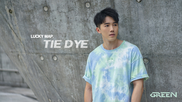 " LUCKY MAP TIE DYE " GREEN CREW NECK TEE