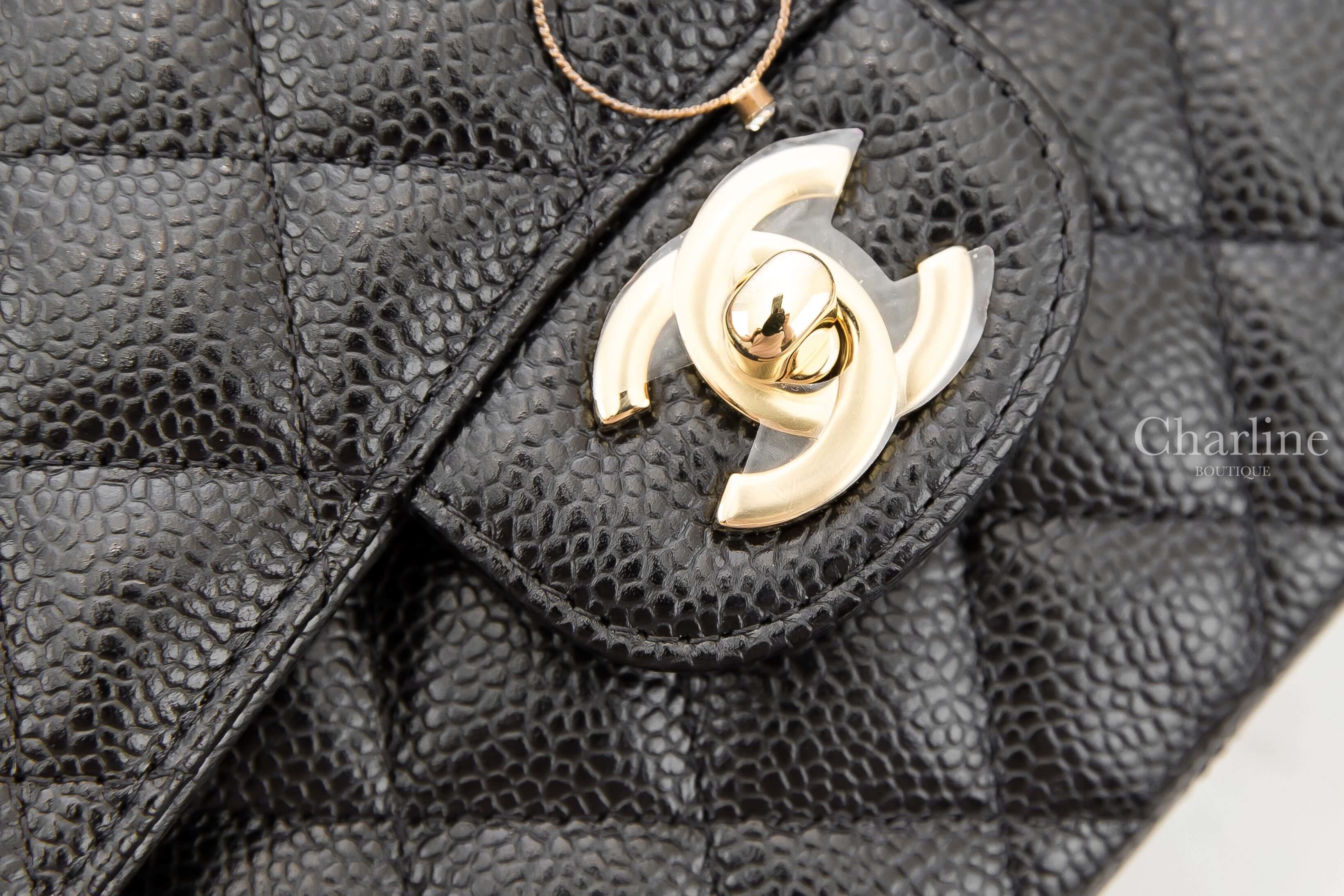 Chanel Classic Handbag 黑色金鍊26cm荔枝菱格紋肩背包