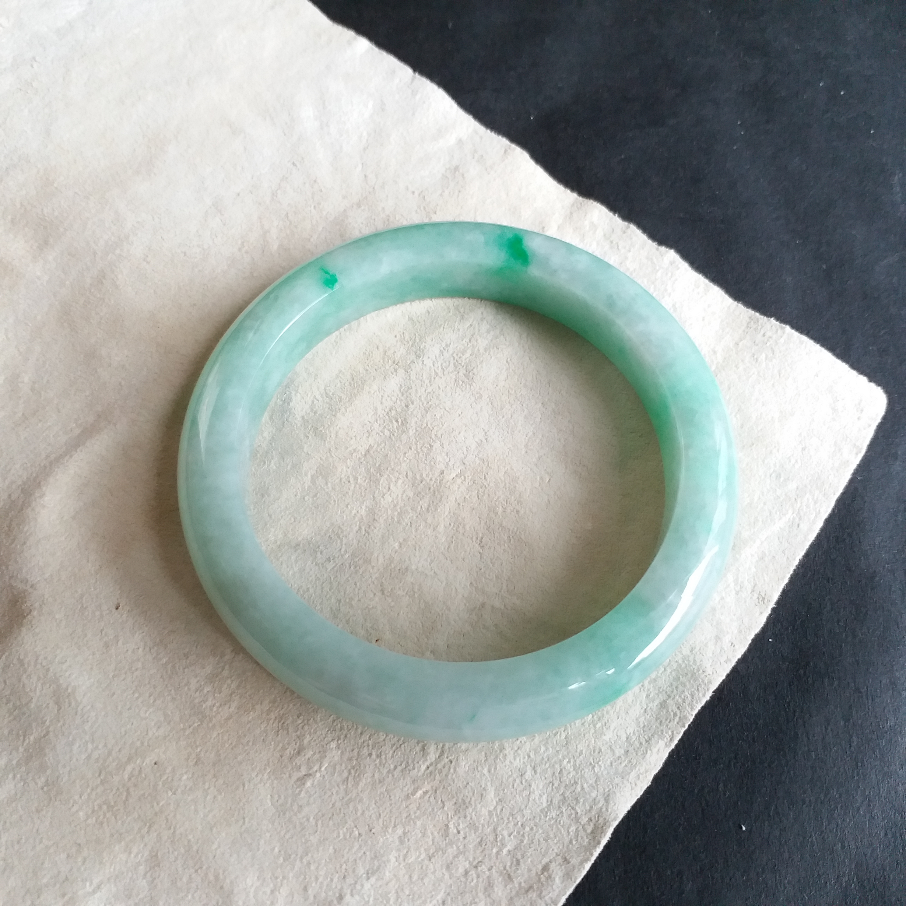 冰糯飄綠花玉鐲 53.25mm, 天然翡翠A玉, 緬甸玉, Jade, Jadeite