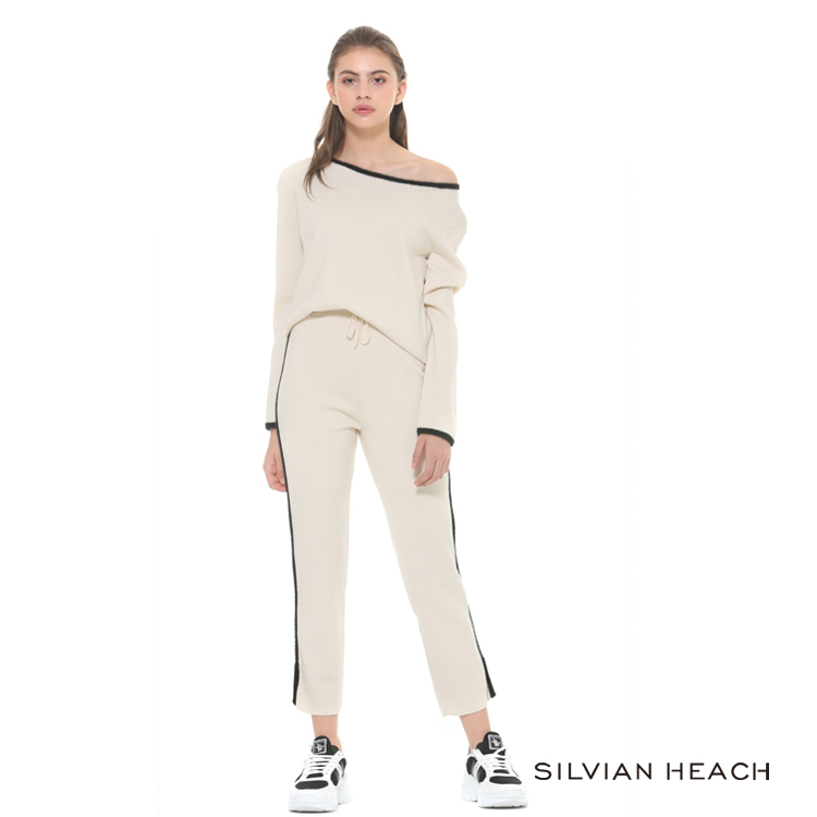 【silvian-heach】針織側邊黑條紋貼腿褲