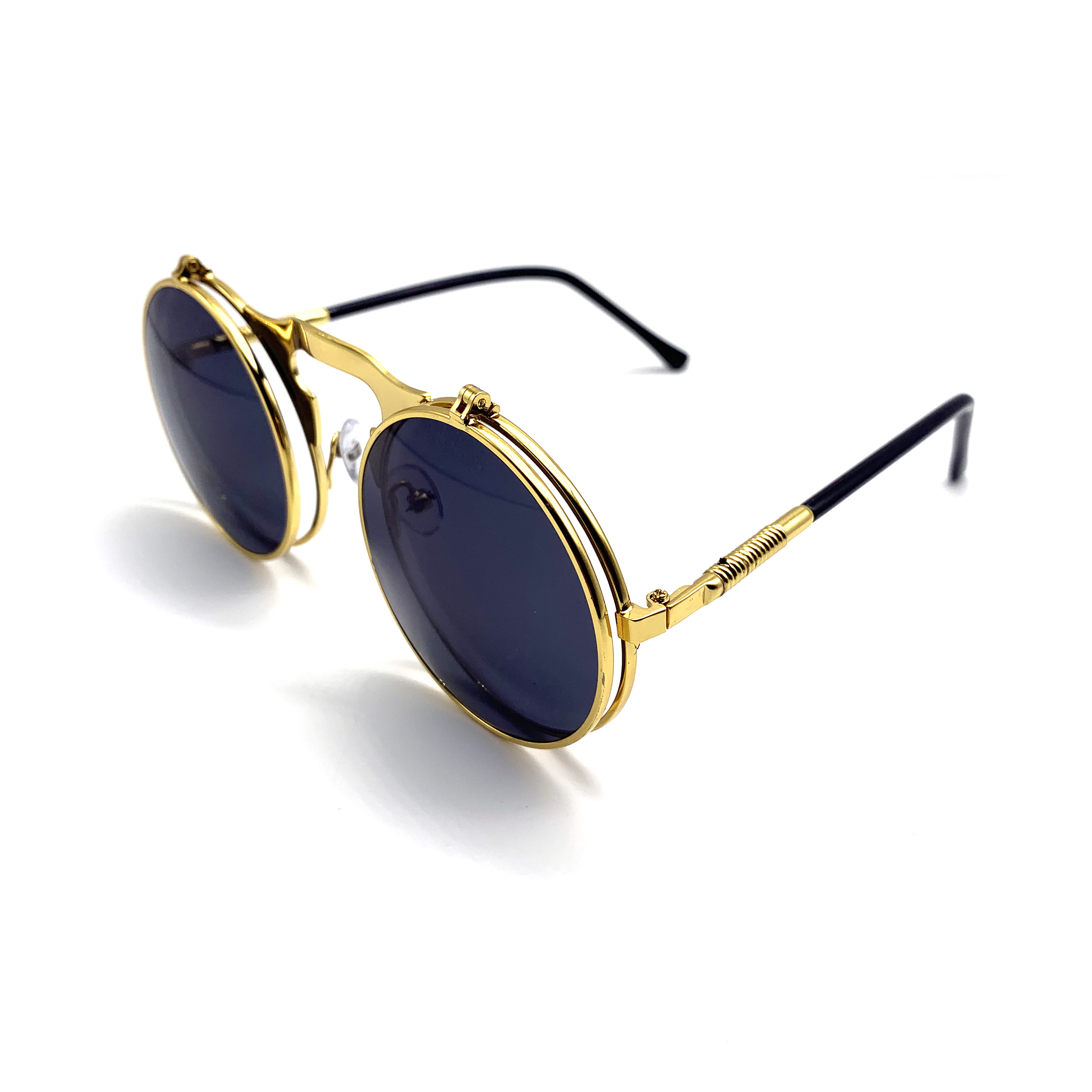 CHILL掀蓋式圓框精工二用墨鏡-金框黑片