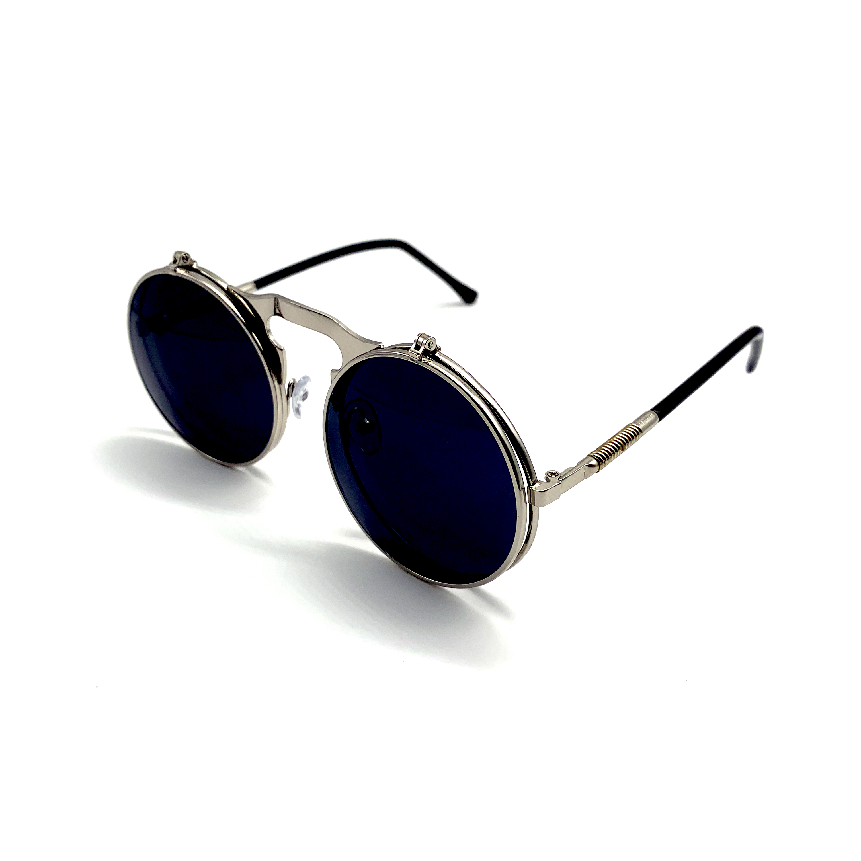 CHILL掀蓋式圓框精工二用墨鏡-銀框黑片