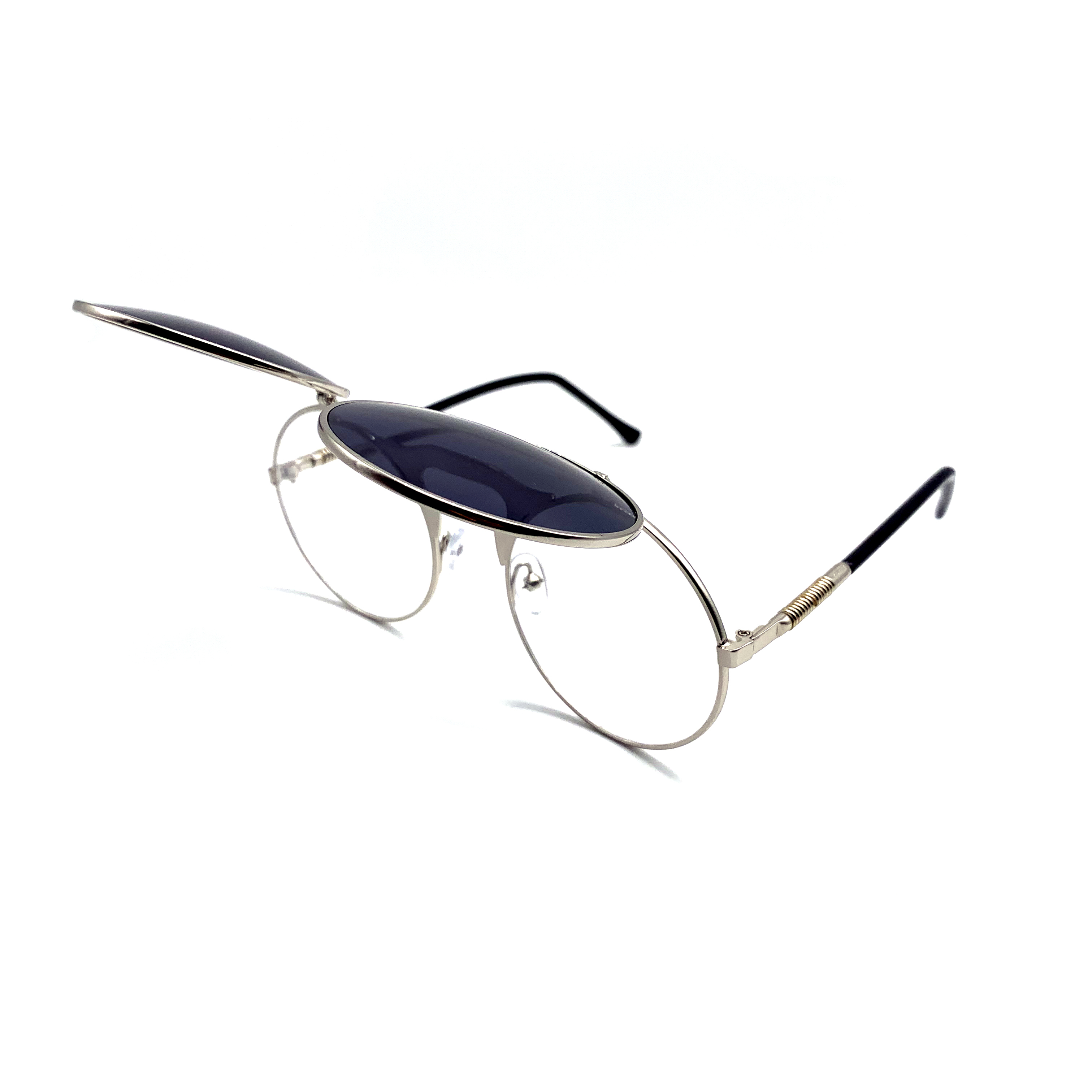 CHILL掀蓋式圓框精工二用墨鏡-銀框黑片