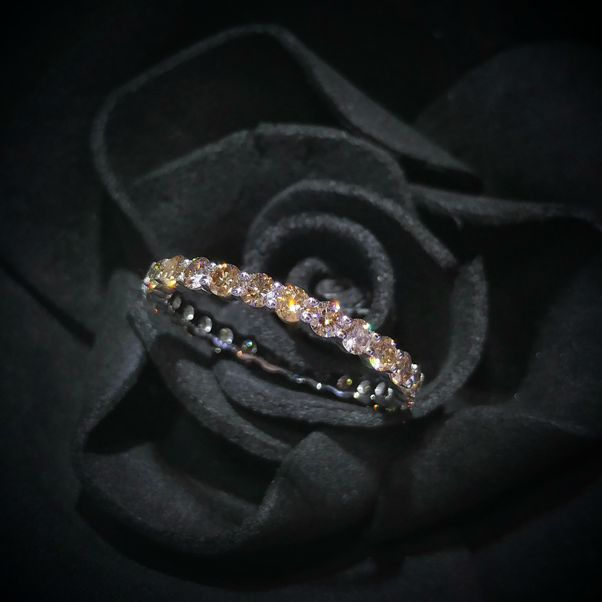 全新18K白金1卡10份咖啡鑽石全圈戒指