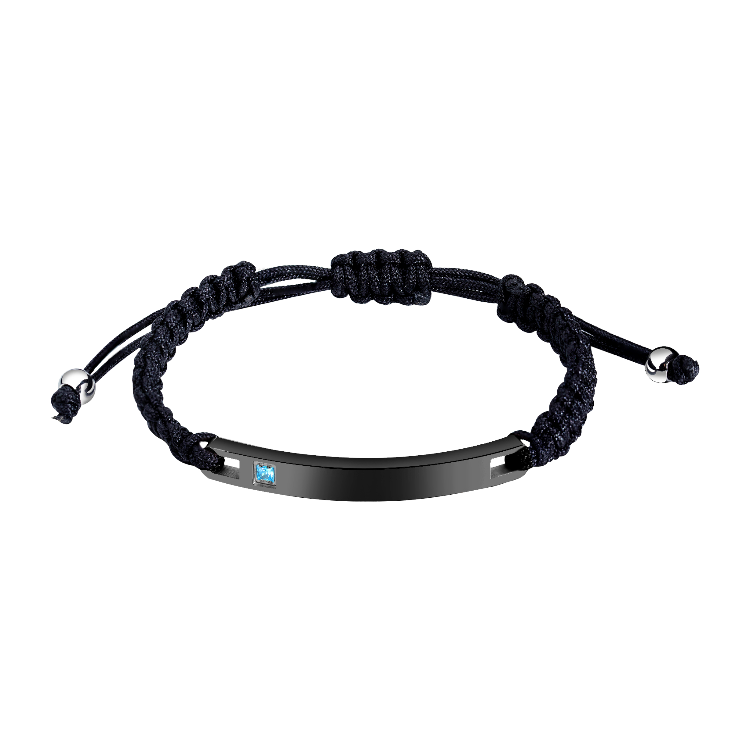 編織繩手鍊，情侶手鍊 黑色西德鋼方牌；今生註定與你相遇（7433男款）