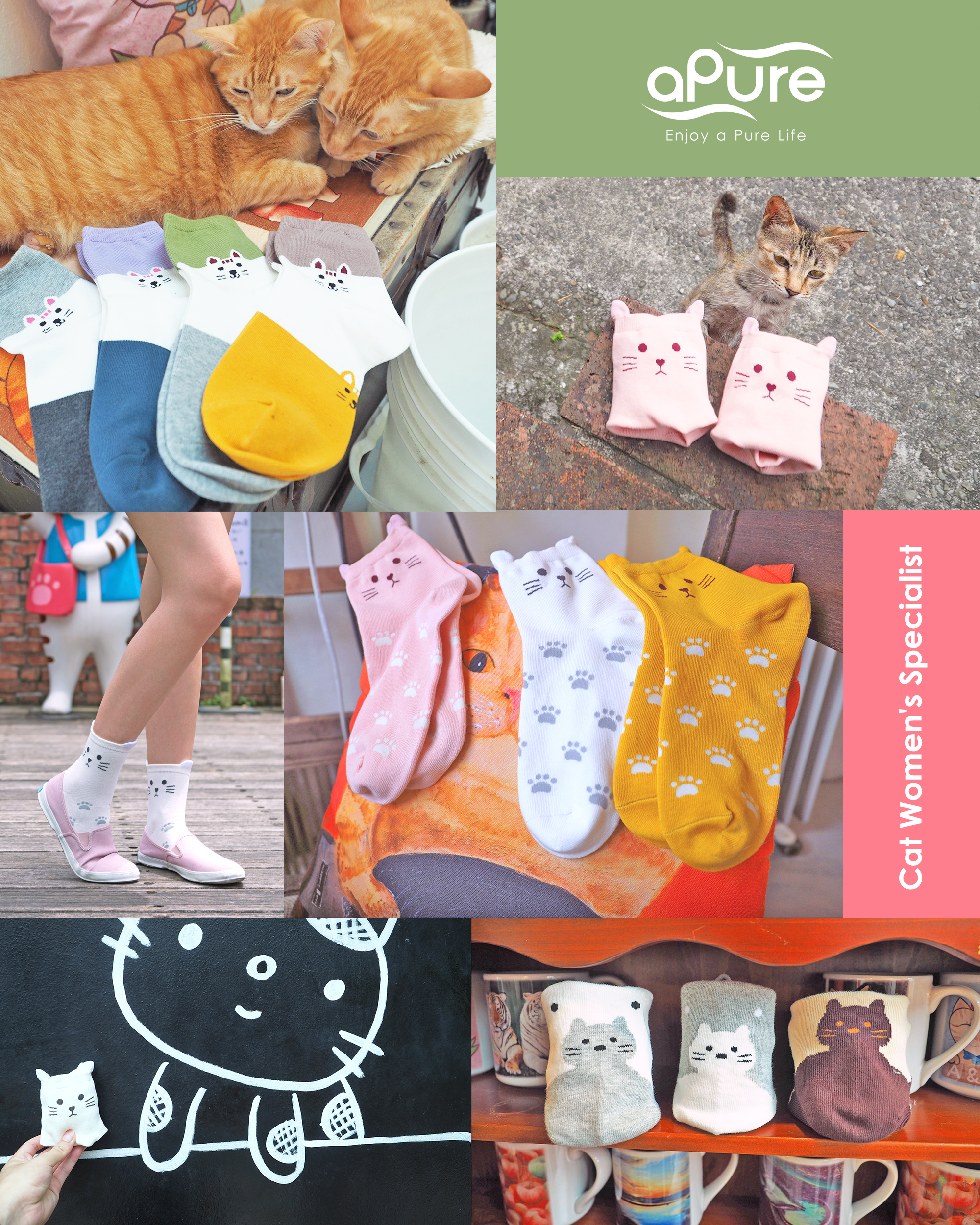 除臭襪除腳臭，貓系女子專科系列貓襪。