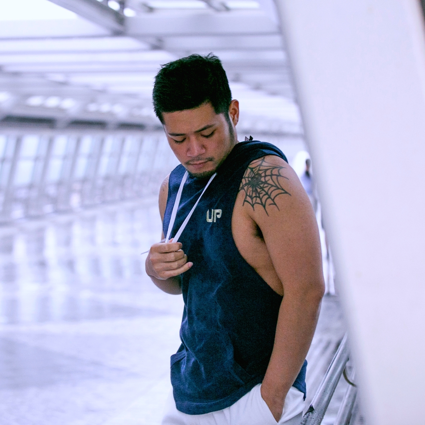 Taoru Hood 毛巾布連帽背心 海軍藍