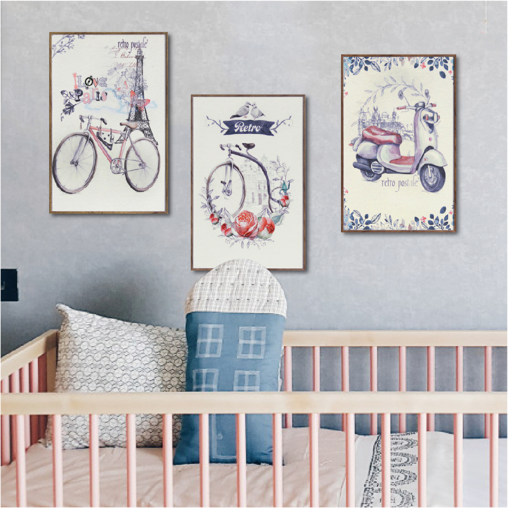 49折 - 北歐生活版畫有框畫19x29-旅行花都WA100/三幅一組