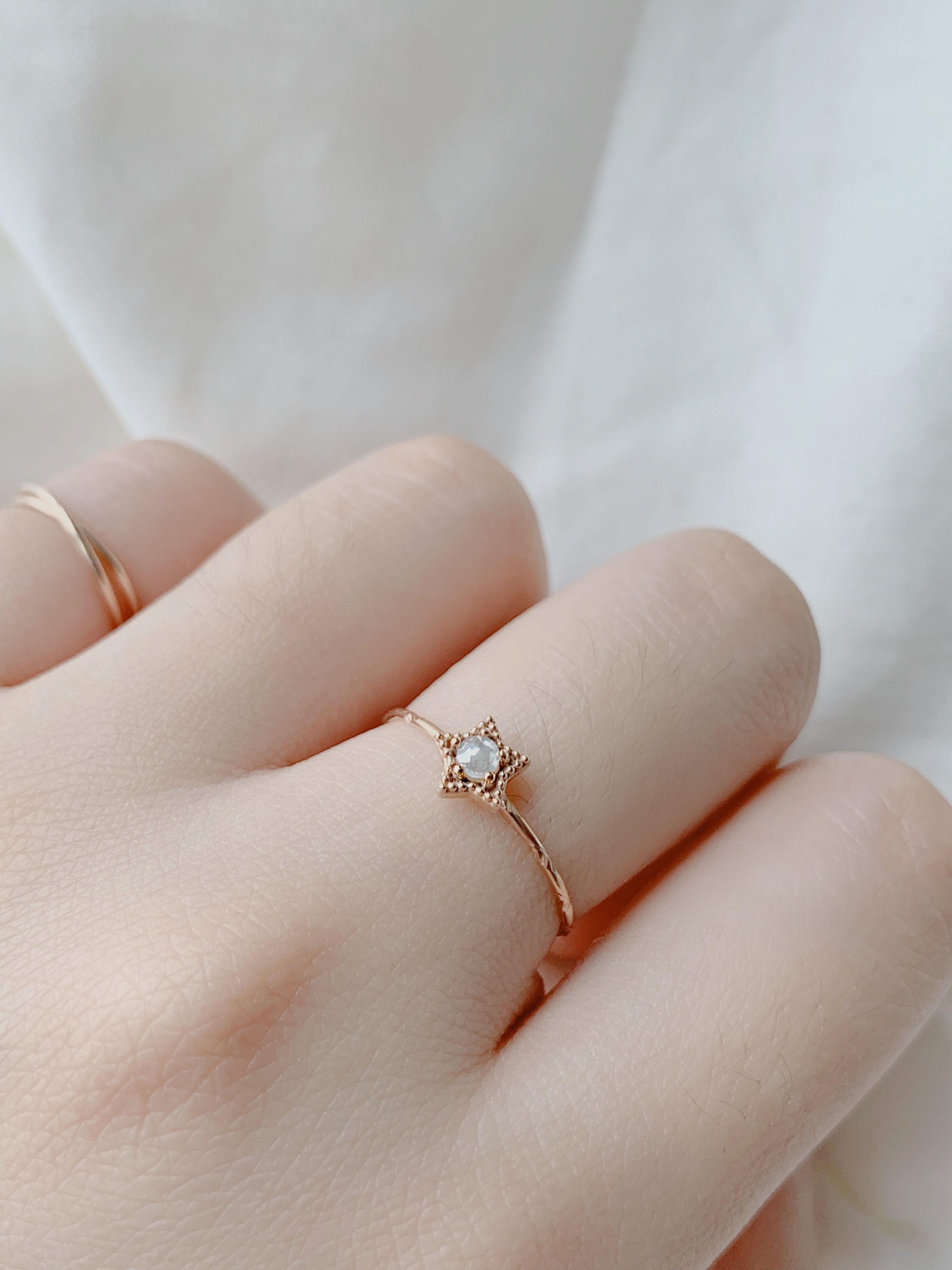 14k 星星灰鑽戒指